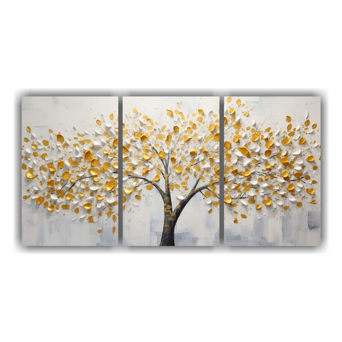 Pintura Decorativa De Árbol En Blanco Y Amarillo 90x45 Cm-0