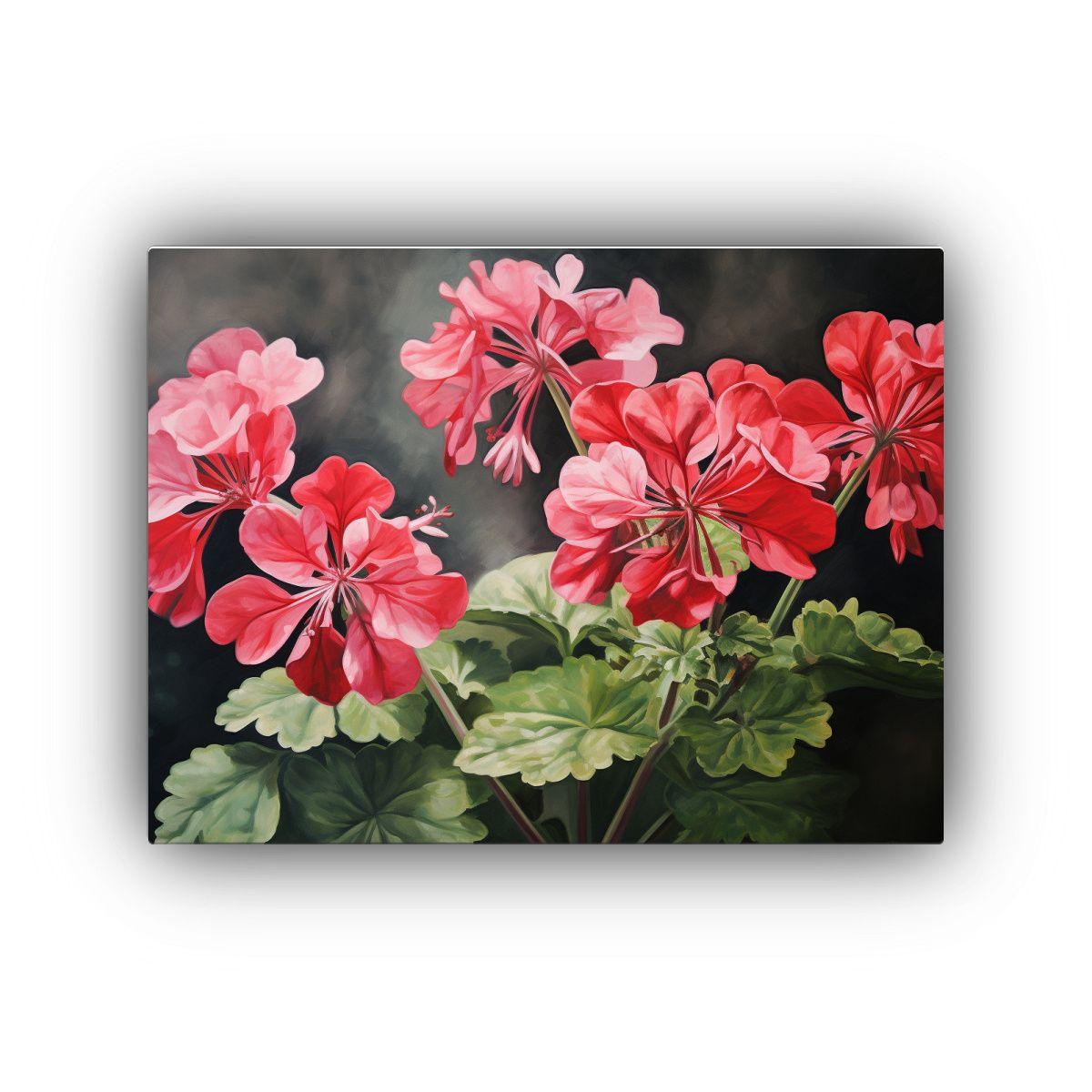 Pintura Abstracta En óleo De Flores Geranio En Tonos Majest 45x30cm-0