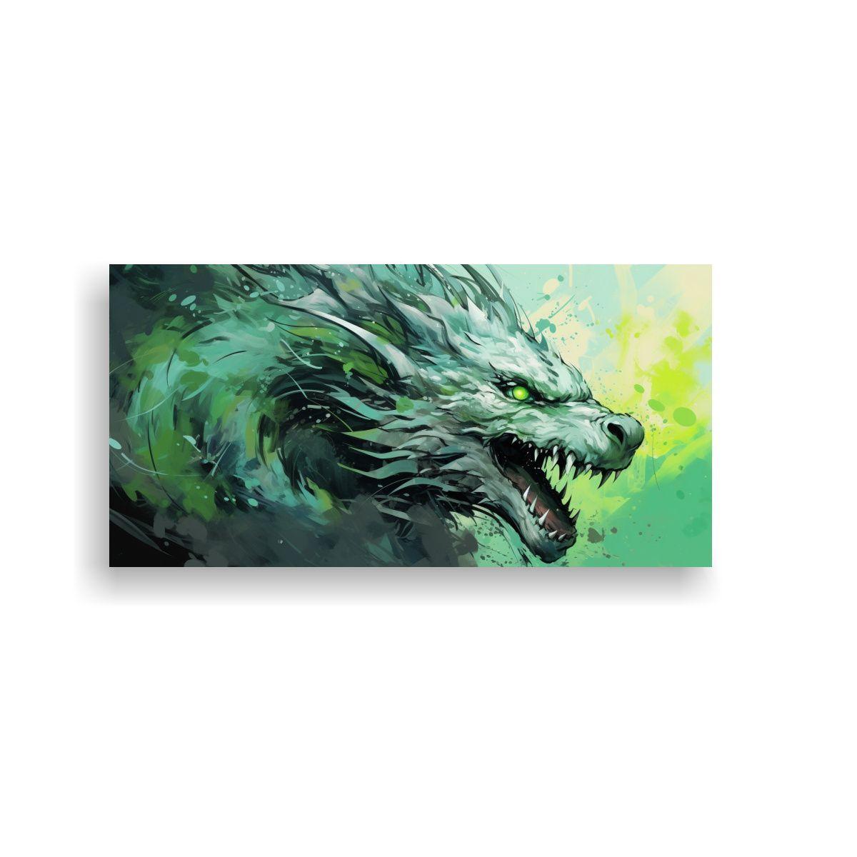 Pintura Decorativa Horizontal De Dragón En Tonos 120x60 Cm-0