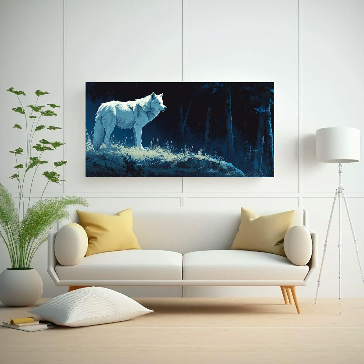 Cuadro En Lienzo Acuarela Lobo En El Bosque Por 80x40cm-2