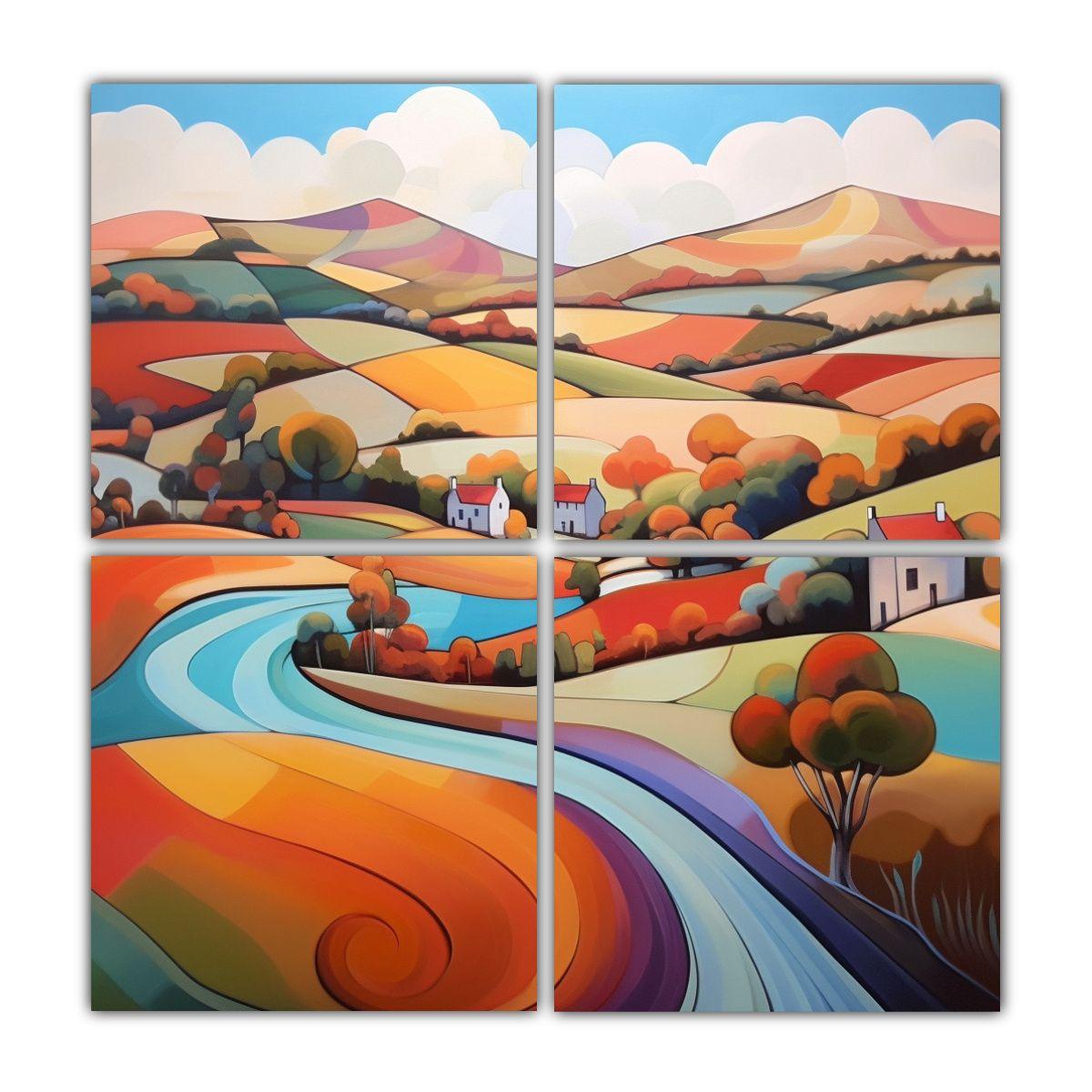 4 Pinturas Movimiento Linda, Hermosas Y Listas 160x160 Cm-0