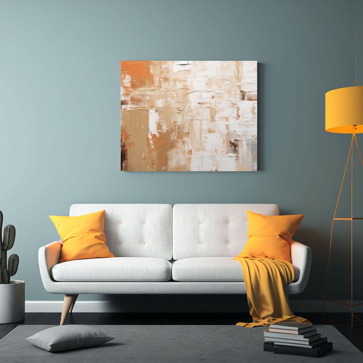Pintura Abstracta En Lino Blanco: Arte De Pared Abstracto 50x40cm-2
