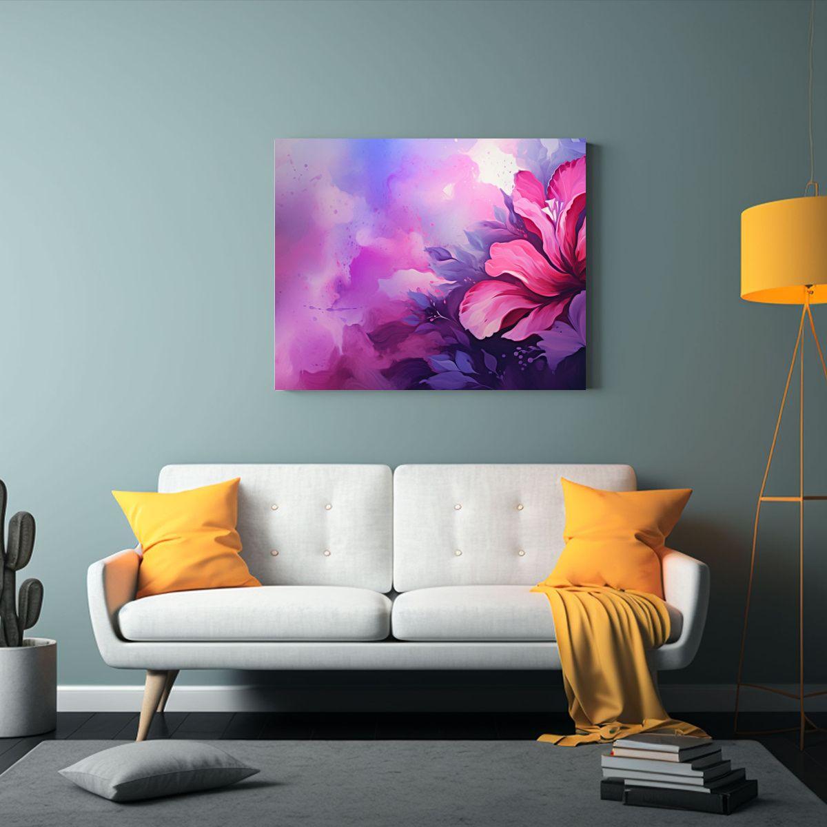 Lienzo Horizontal Sala Colores Morado Y Rosa Estilo Neonoir  65x50cm-2