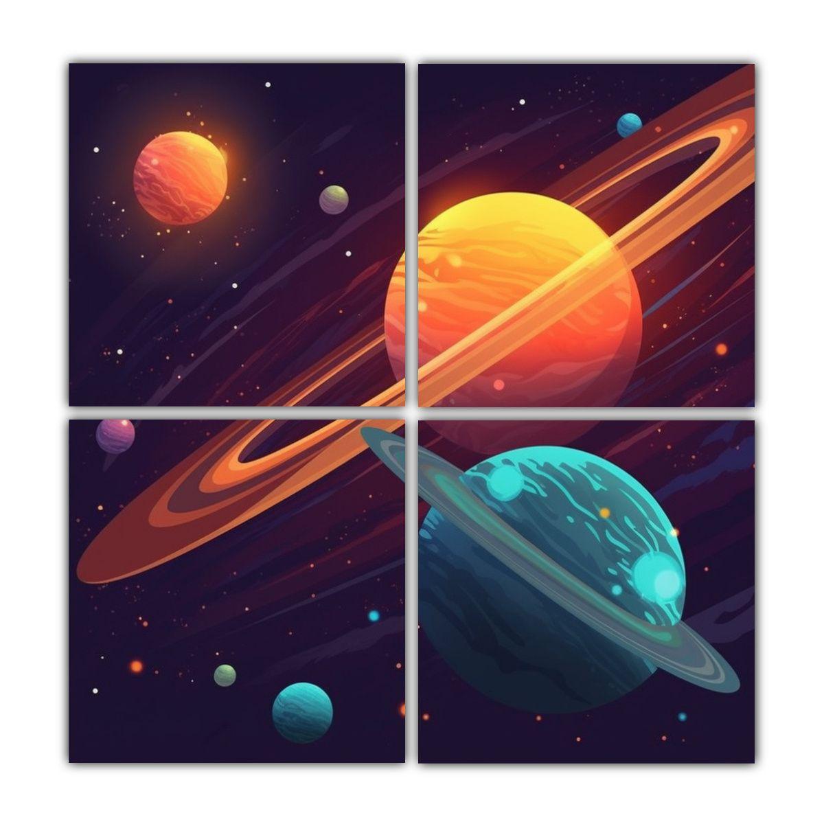 Cuadros Decorativos Con Planetas Y Líneas Finas, 120x120 Cm-0