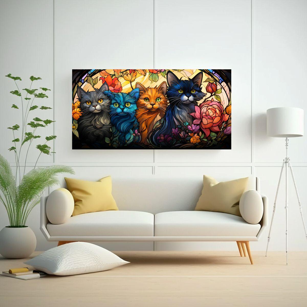 Arte Digital Vidriera Gatos Adorable Pinturas 120x60cm-2