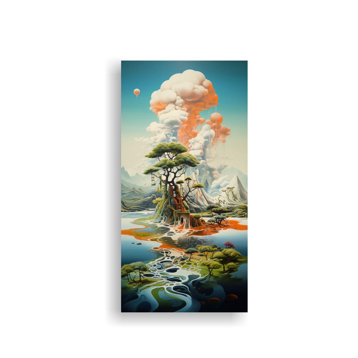 Cuadro De Arte Surrealista Con Islas Flotantes Par 40x80cm-0