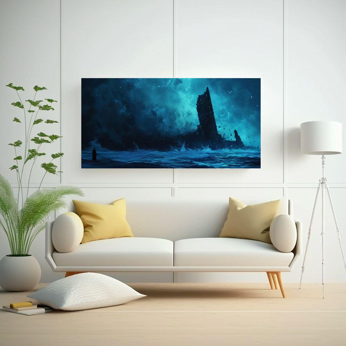 Arte Conceptual Juvenil De Canva: Océano Azul 80x40cm-2