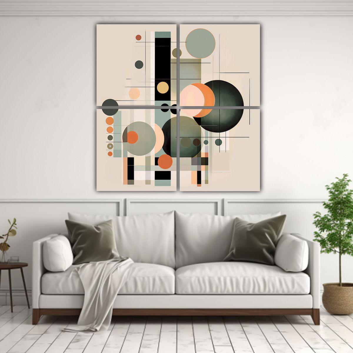 Cuatro Telas En Bastidor Con Formas Abstractas En 80x80 Cm-2