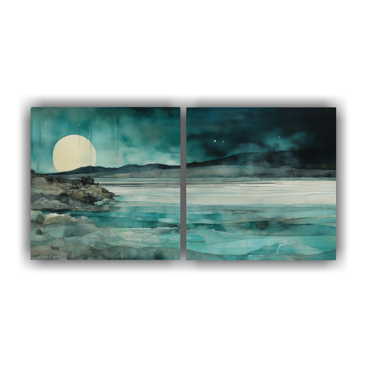 Pintura Abstracta Turquesa Y Plata 60x30 Cm-0
