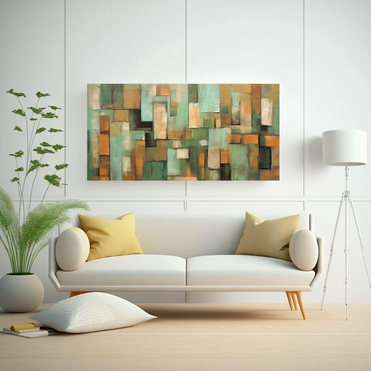 Cuadro Tela Impreso Estética Expressionism Verde 120x60cm-2