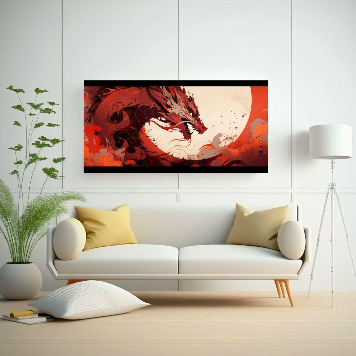 Cuadro Decorativo Dragon En Tonos Marrón Y Rojo, 100x50cm-2