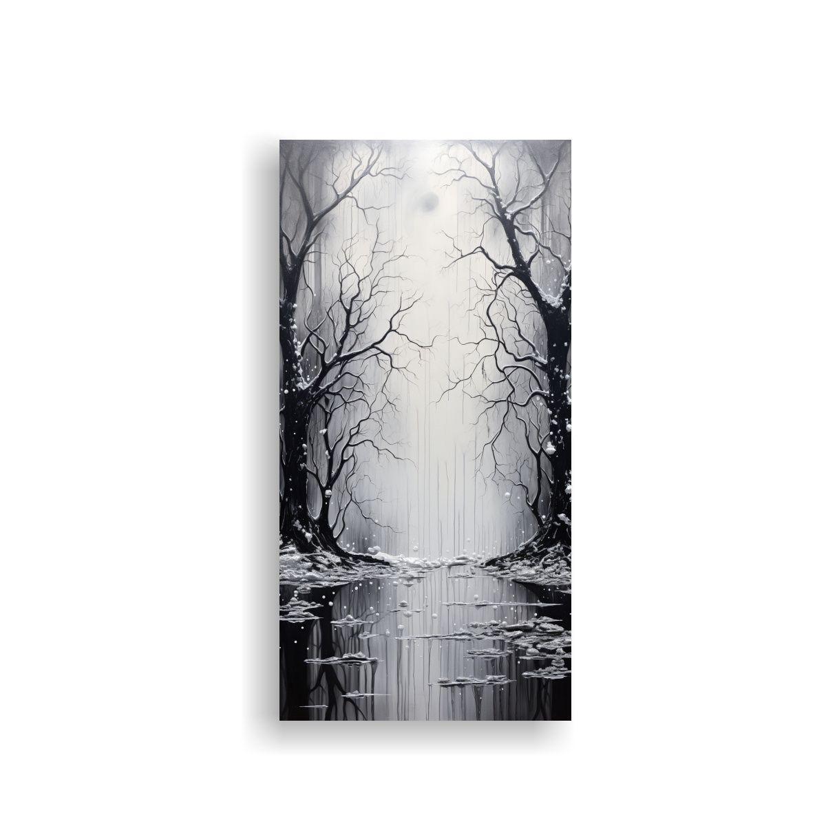 Pintura Decorativa Minimalista En Negro Y Plata 30x60cm-0