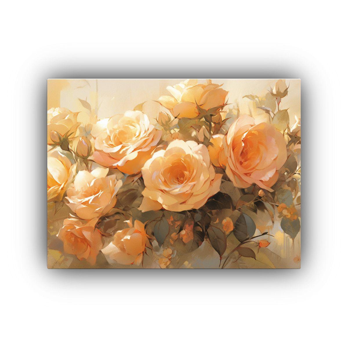 Flores En Lienzo: Pintura Intensa De Colores Dorados En Esti 40x30cm-0