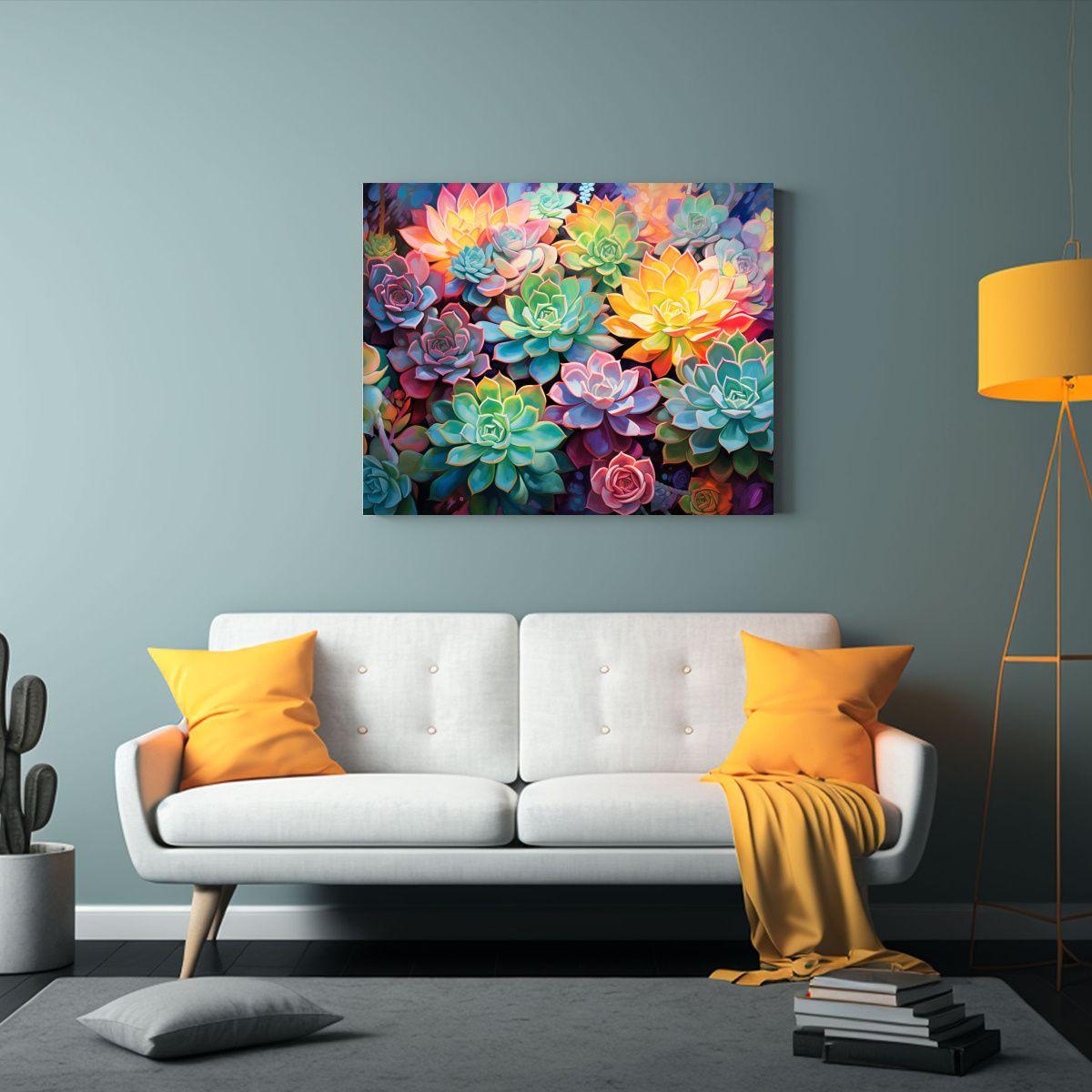 Pintura Abstracta De Suculentas Flores Detalladas En óleo. 60x40cm-2