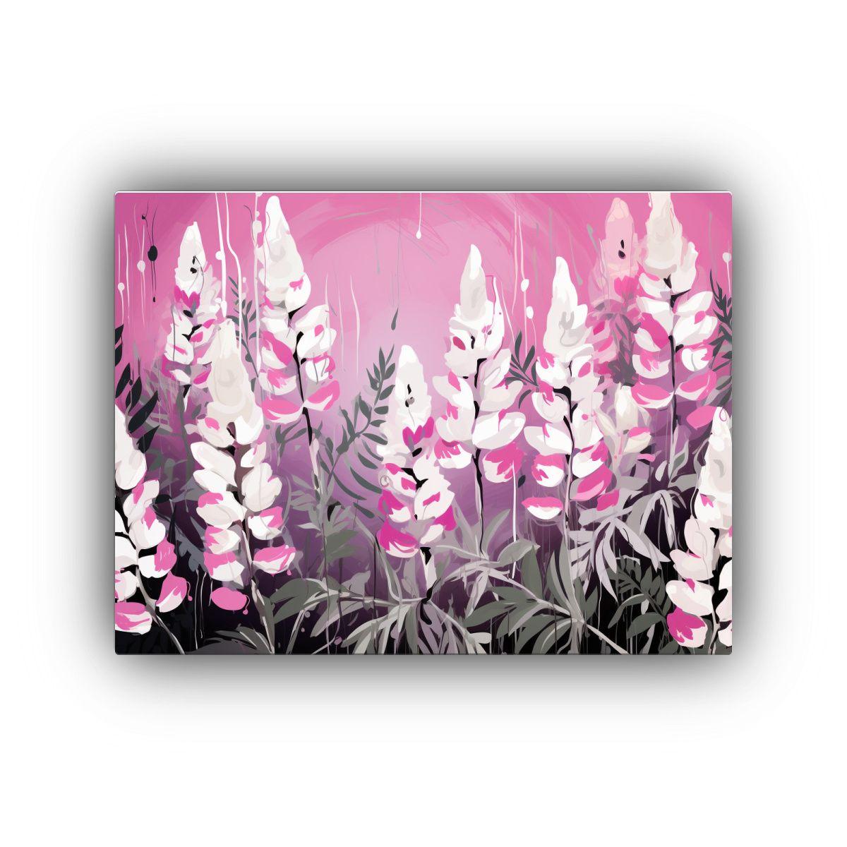Pintura Lupine Grains En Blanco Y Rosa, 50x40cm-0