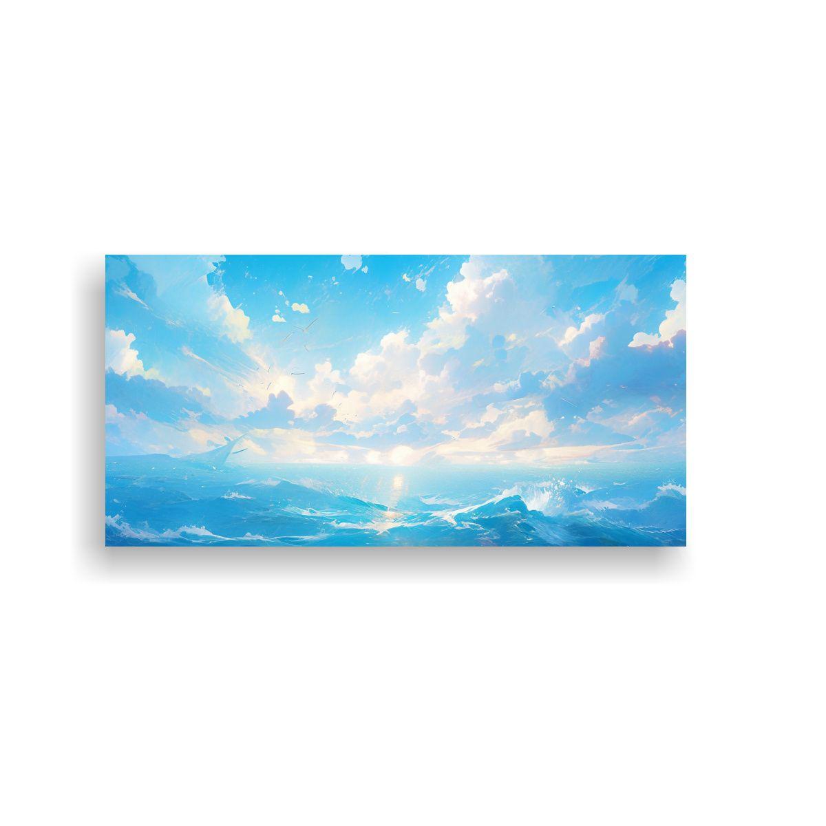 Cuadro Abstracto Tonos Azules Mar Y Cielo, 60x30cm-0