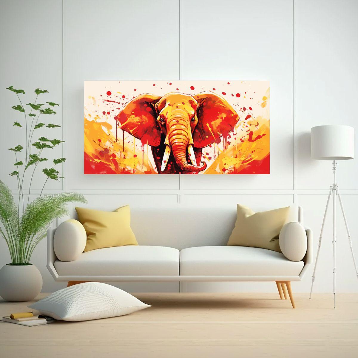 Cuadro Abstracto Elefante En Rojo Y Oro Estilo 60x30cm-2