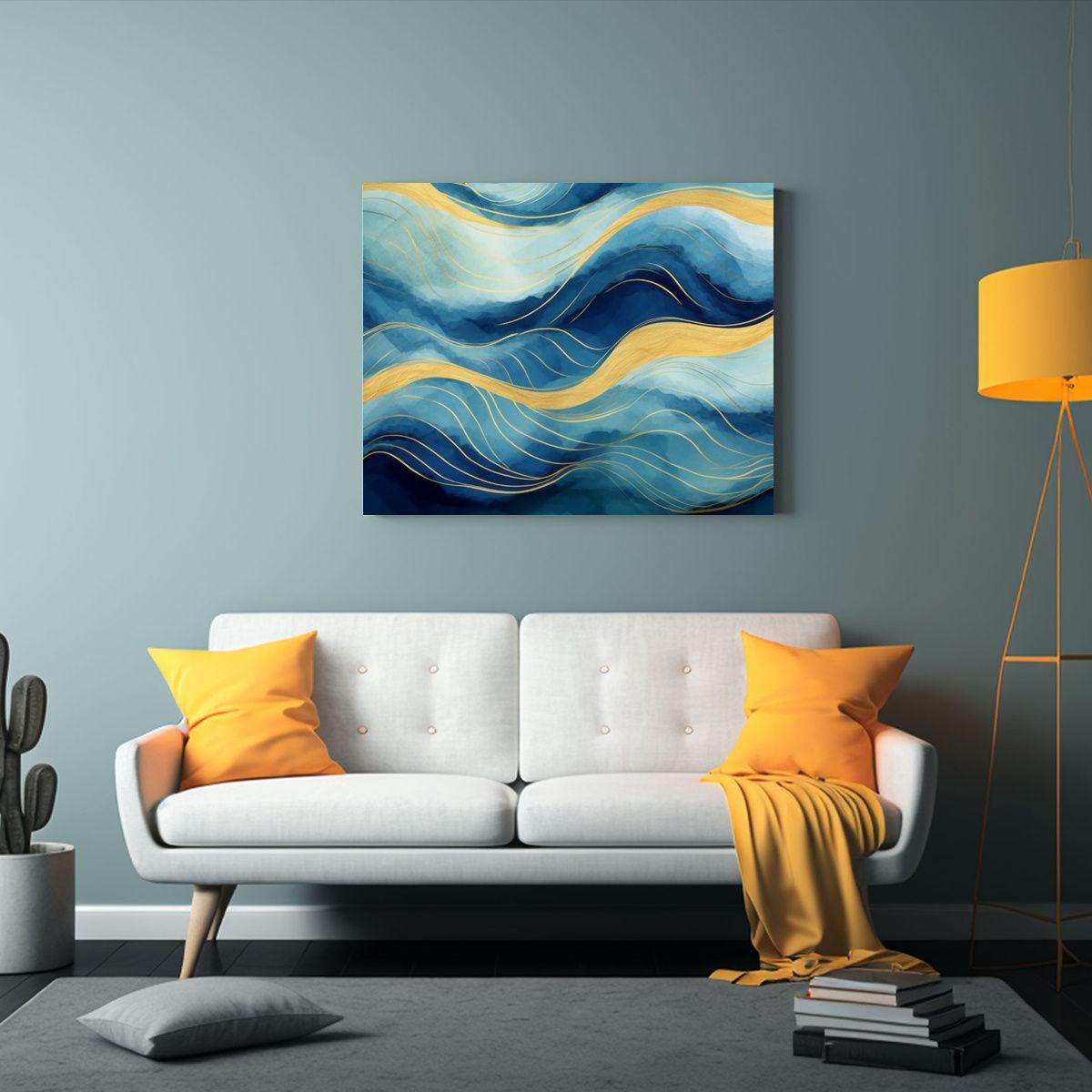 Fondo Abstracto De Olas Marinas Azules Y Doradas P 40x30cm-2