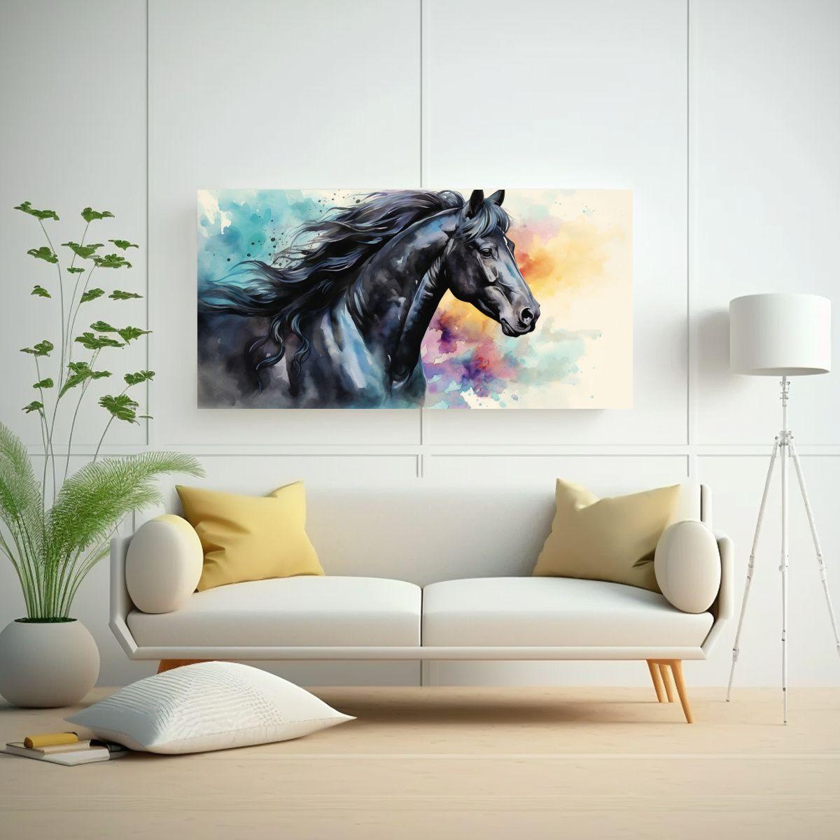 Pintura Creativa De Un Caballo Frisón En Acuarela 140x70cm-2