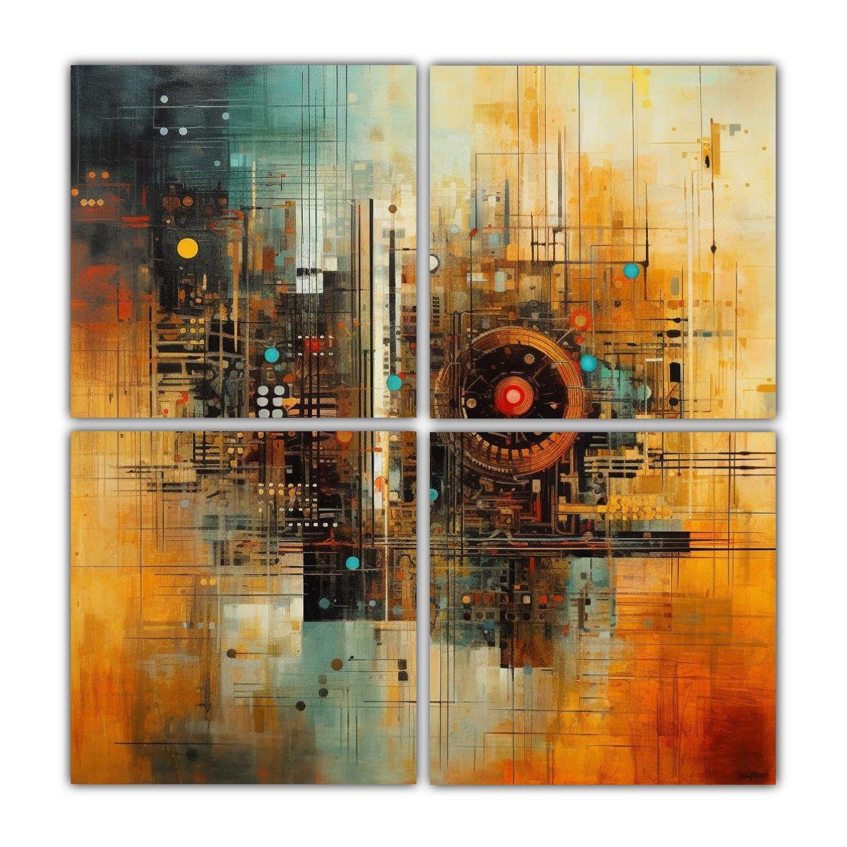 Pintura Abstracta Textura Cuatro Cuadros De 100x100 Cm-0