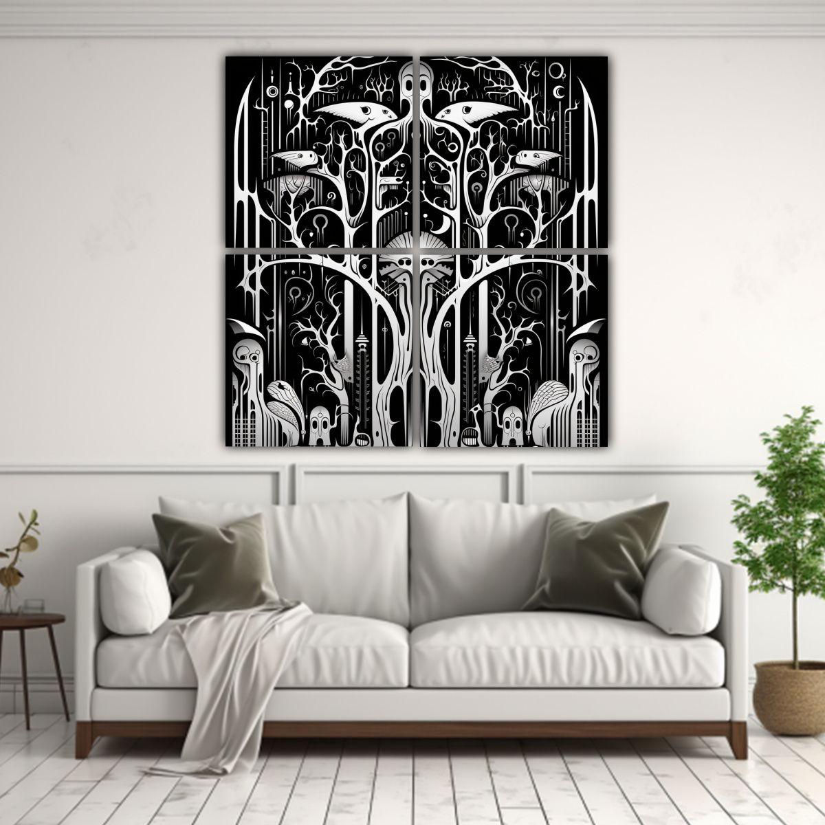 Cuatro Lienzos Forma Hogar Deco Estampado Blanco 60x60 Cm-2