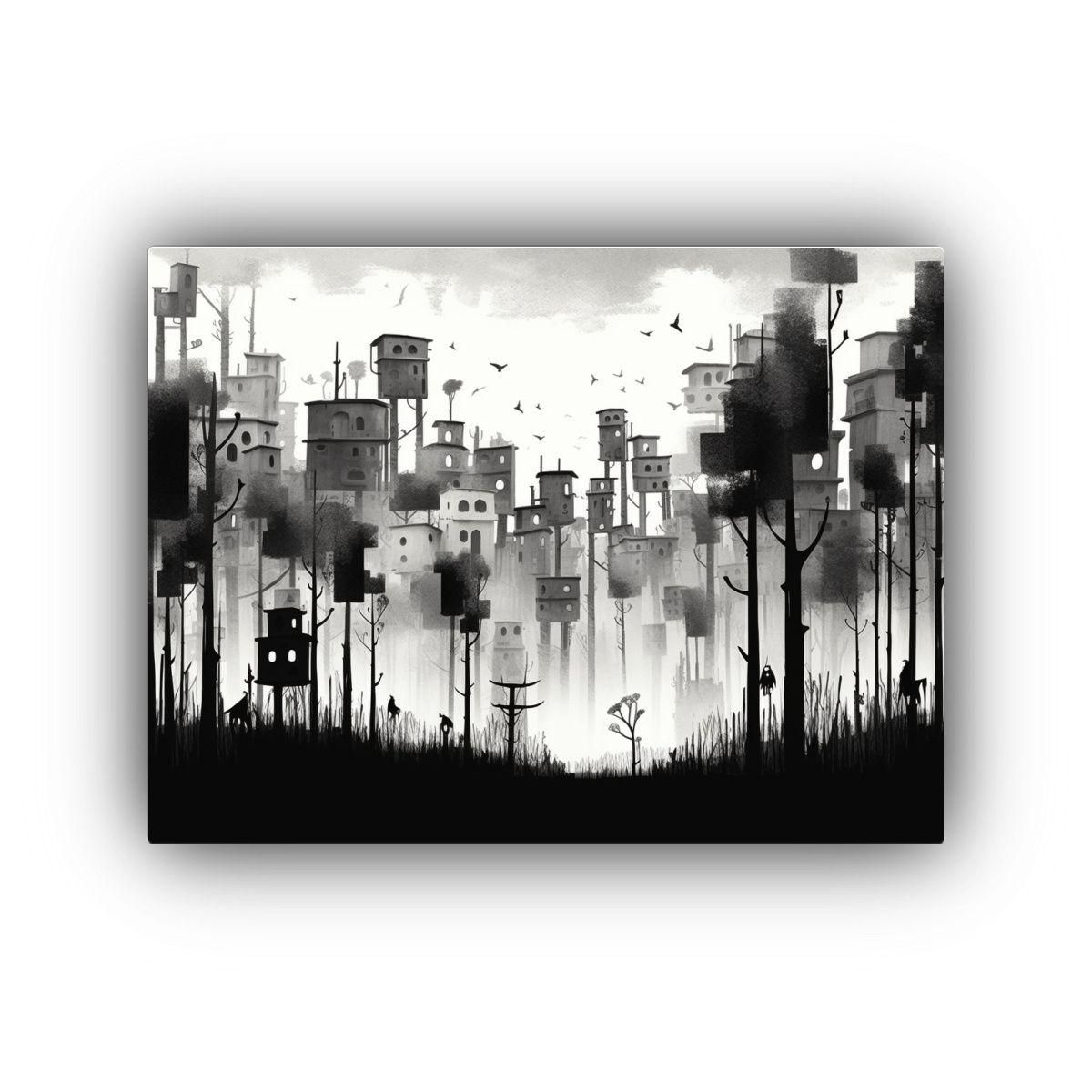 Paisaje Urbano En Blanco Y Negro Estilo Jon. 65x50cm-0