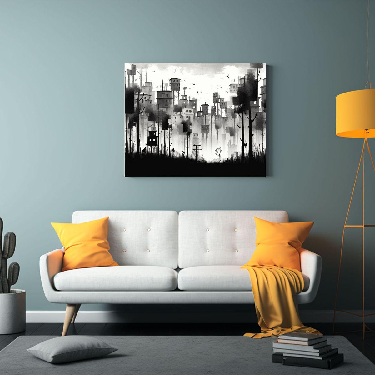 Paisaje Urbano En Blanco Y Negro Estilo Jon. 65x50cm-2
