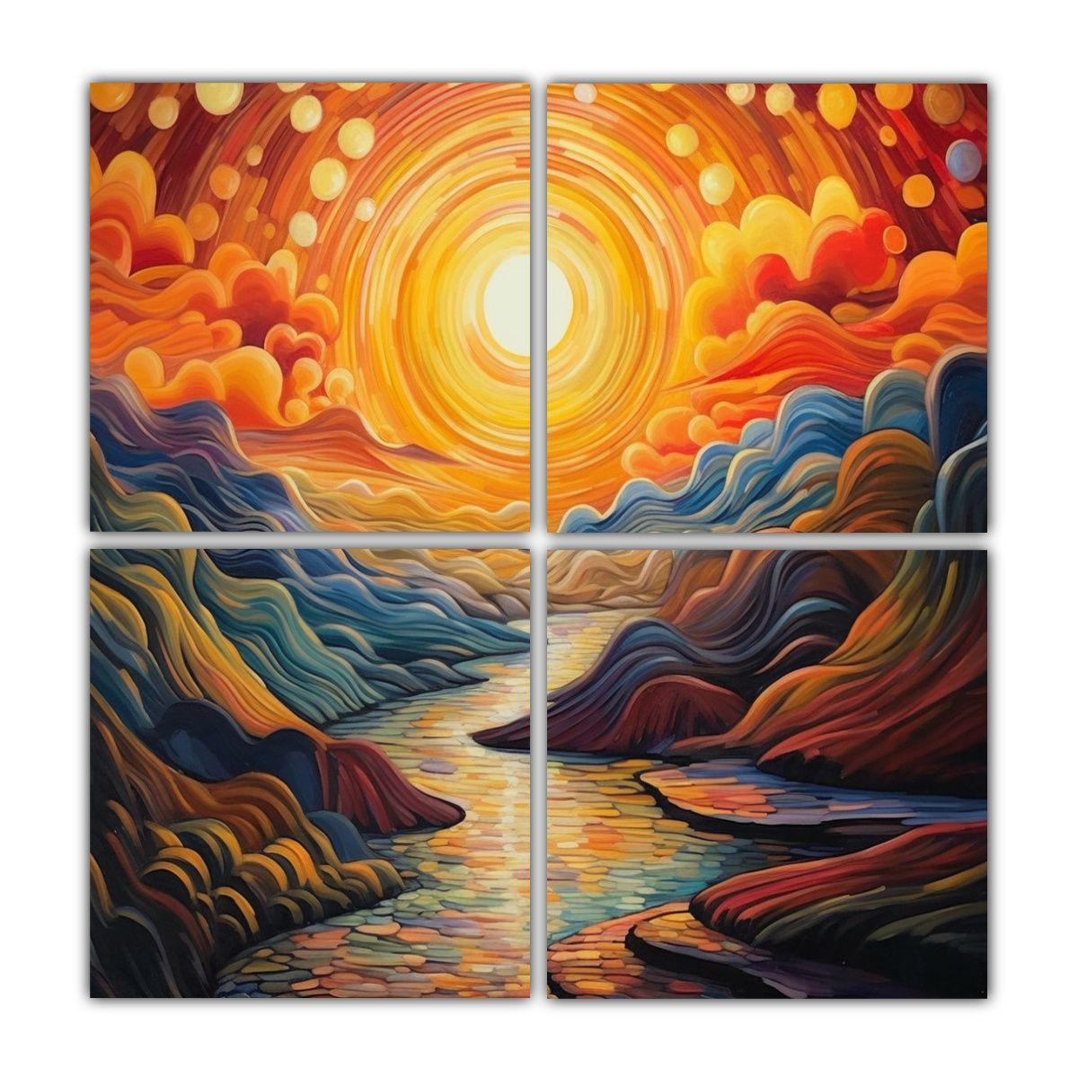 Cuadro Cuadriptico Fotografía Fantasía Amanecer 140x140 Cm-0