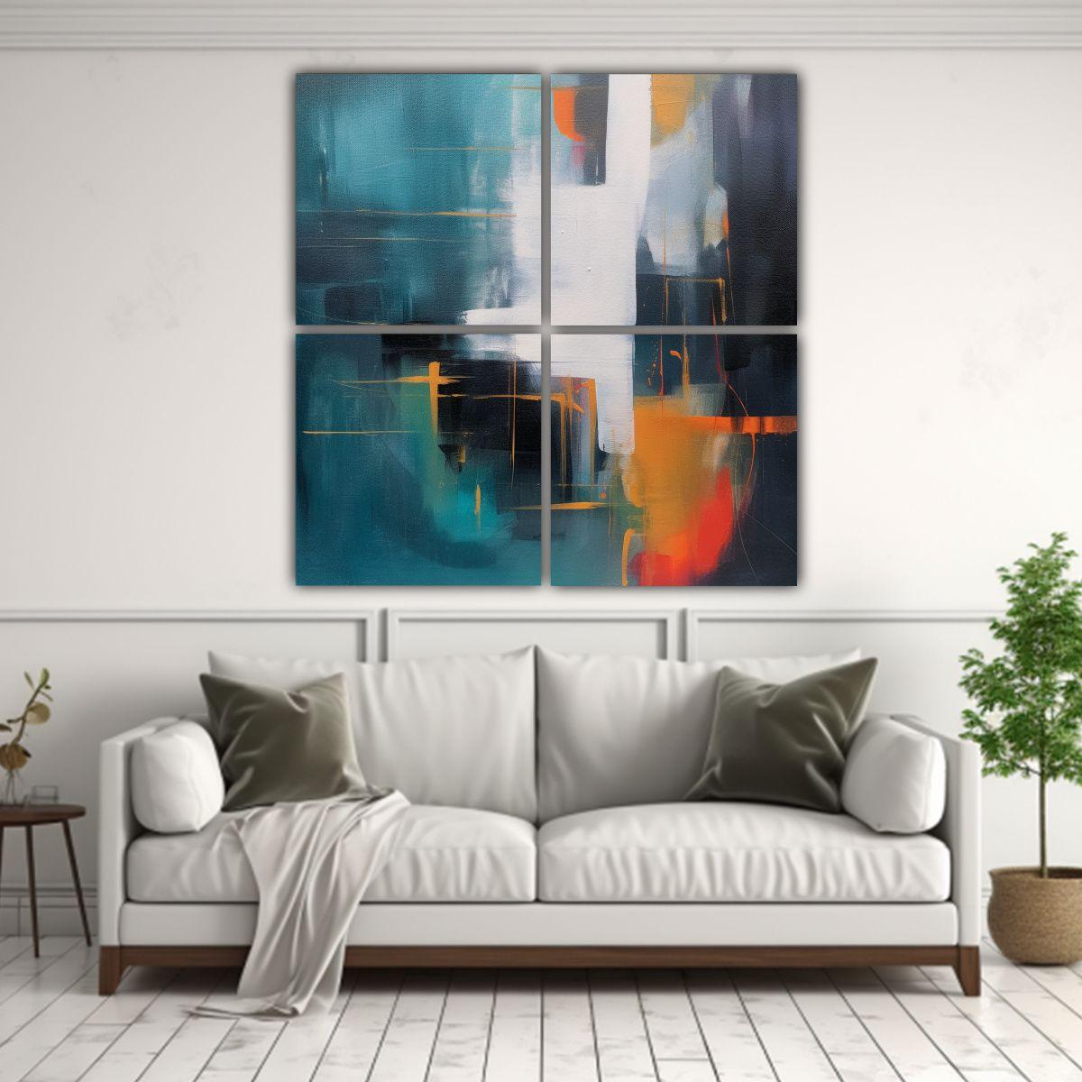 Pinturas Decorativas Abstractas Cuatro Lienzos 40x40 Cm-2