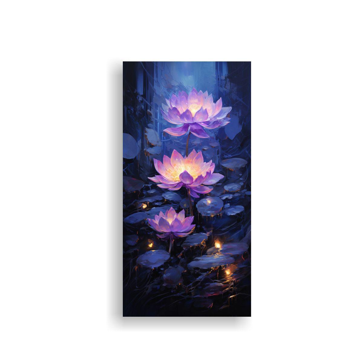 Cuadro De Loto Negro Luminoso, Pintura Floral 60x120cm-0