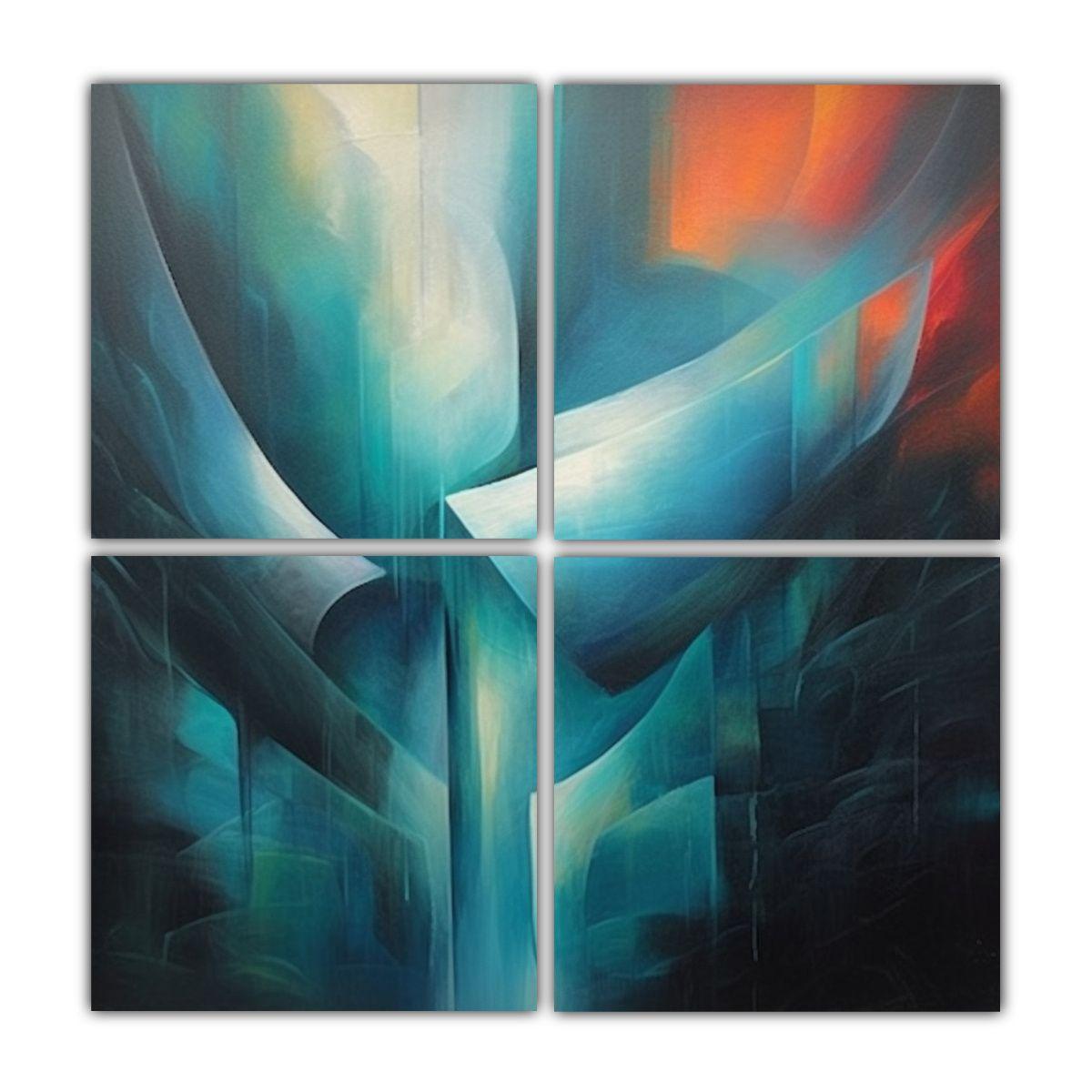 Cuatro Pinturas De Tela Acuarela Abstractas 180x180 Cm-0
