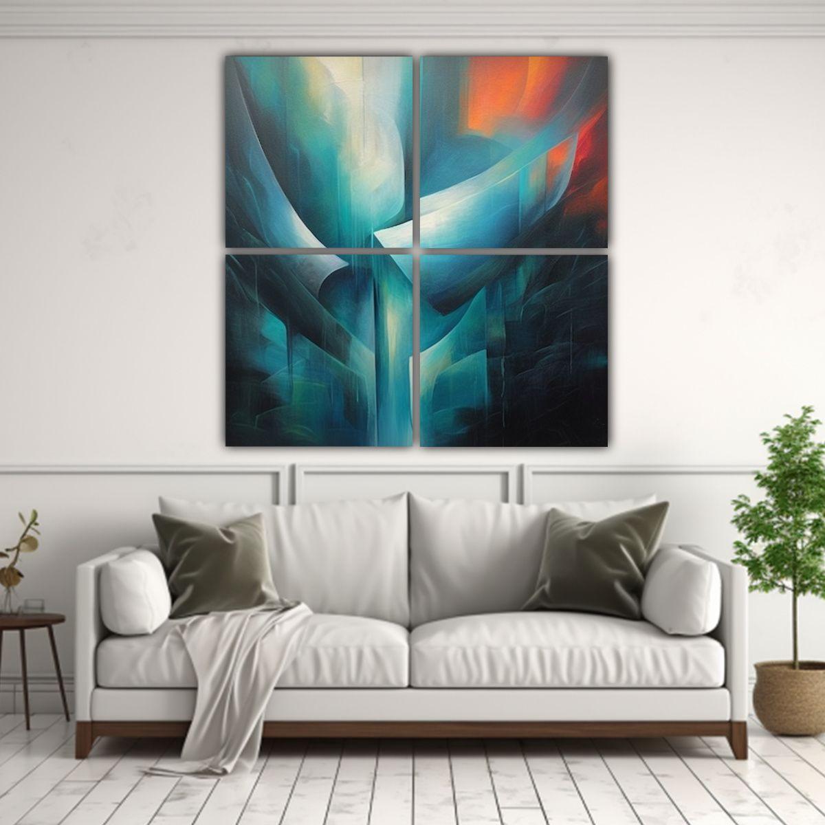 Cuatro Pinturas De Tela Acuarela Abstractas 180x180 Cm-2