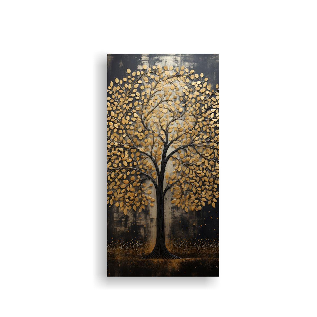 Pintura De árbol En Negro Y Dorado Estilo Arte 70x140cm-0