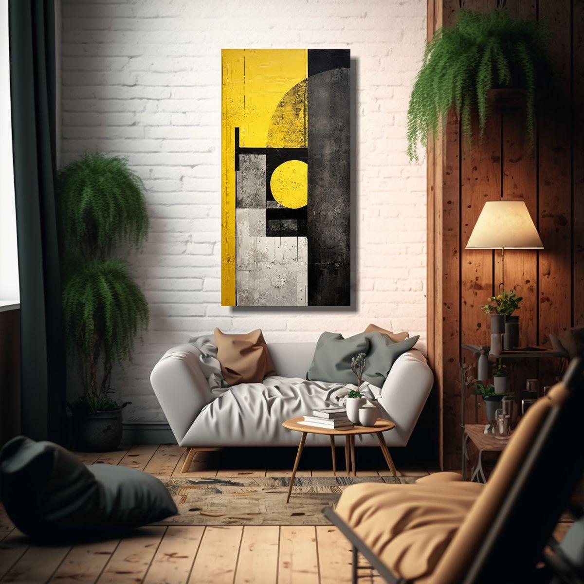 Composición Juvenil Negra Y Amarilla Con Una Rosa 70x140cm-2