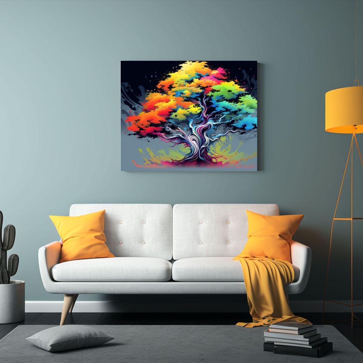 Pintura De Un árbol De Enebro En Colores Del Arco 75x50cm-2