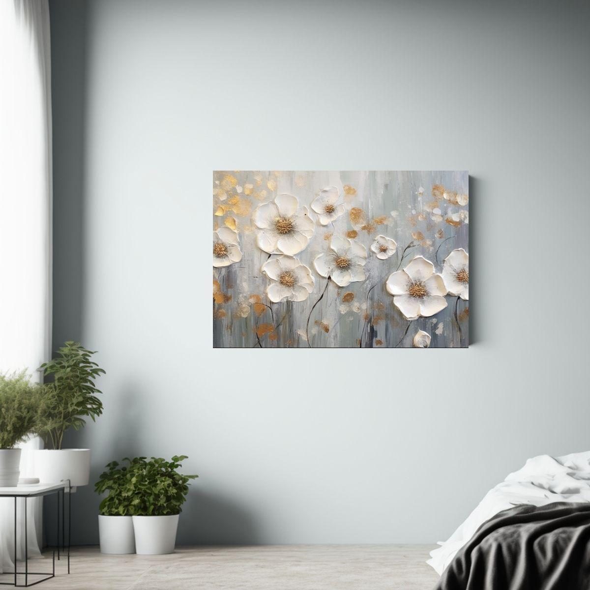 Pintura Al óleo Abstracta De Flores Gris Y Blanco Con Lente 60x40cm-2