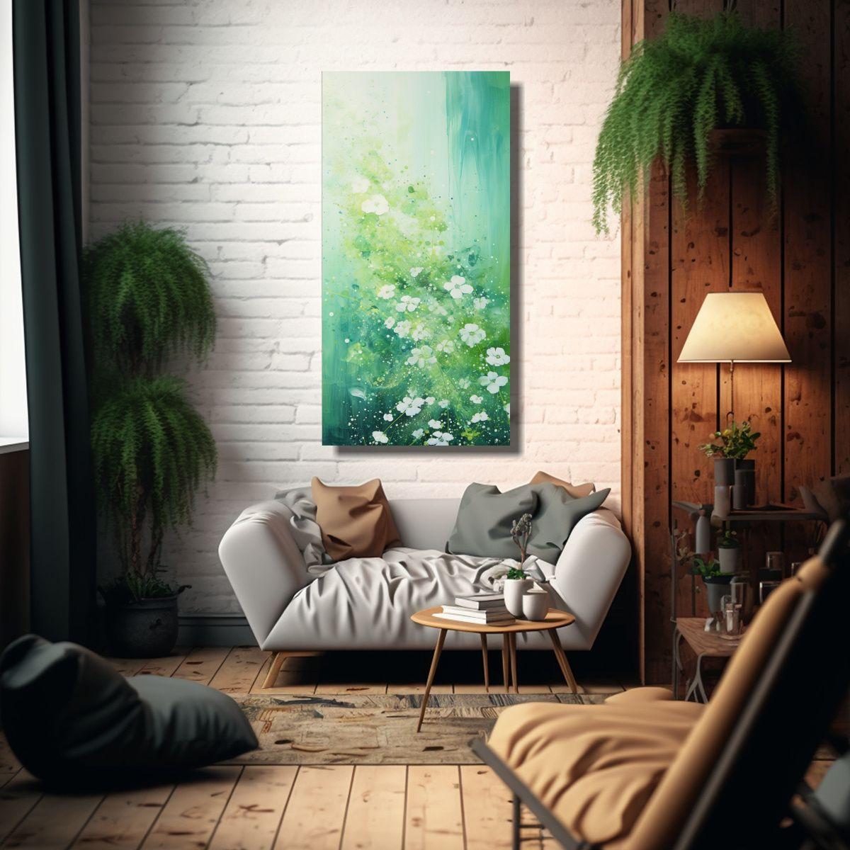 Lienzo Patron Intenso En Verde Y Plata, Estilo 30x60cm-2