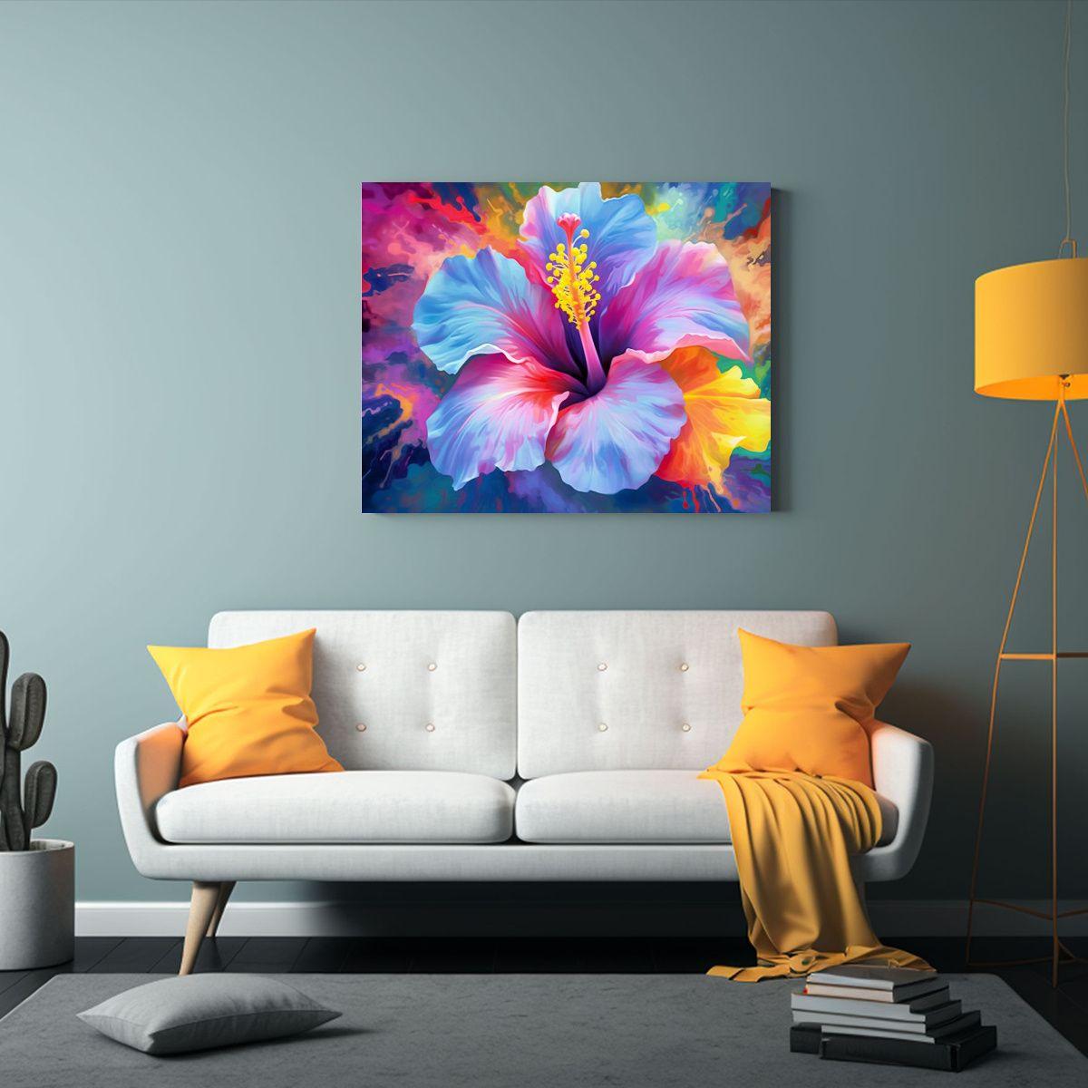 Cuadro Digital De Hibiscos Vibrantes, Tema Floral 120x80cm-2
