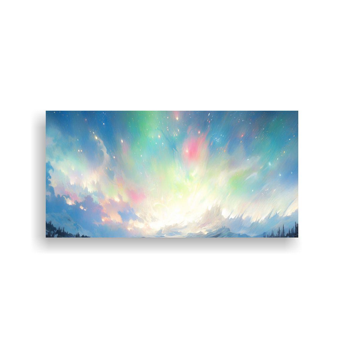 Pintura Abstracta Estilo Aurora Boreal En Tonos Bl 60x30cm-0