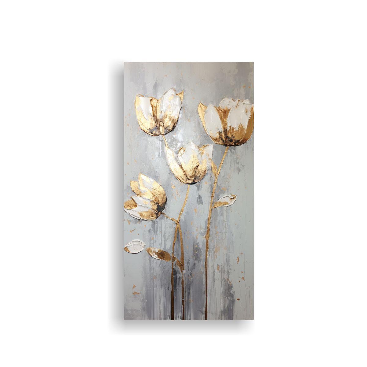 Pintura Espectacular De Tulipanes Dorados En 30x60cm-0