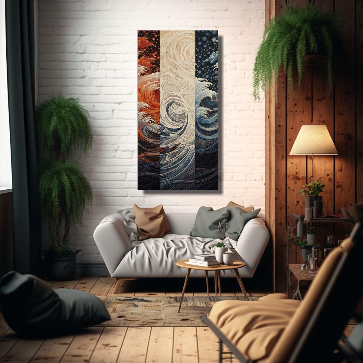 Tela Abstracta En Bastidor: Patrones Giratorios 60x120cm-2