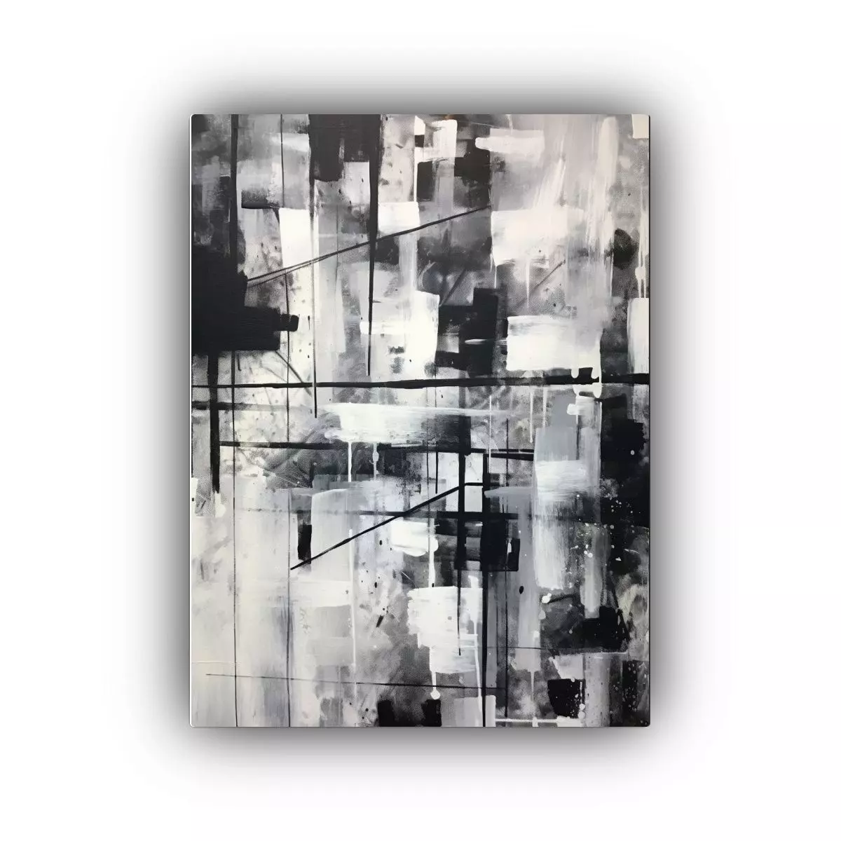 Pintura Abstracta Blanco Y Negro Estilo Movimiento Ambiente 80x120cm-0