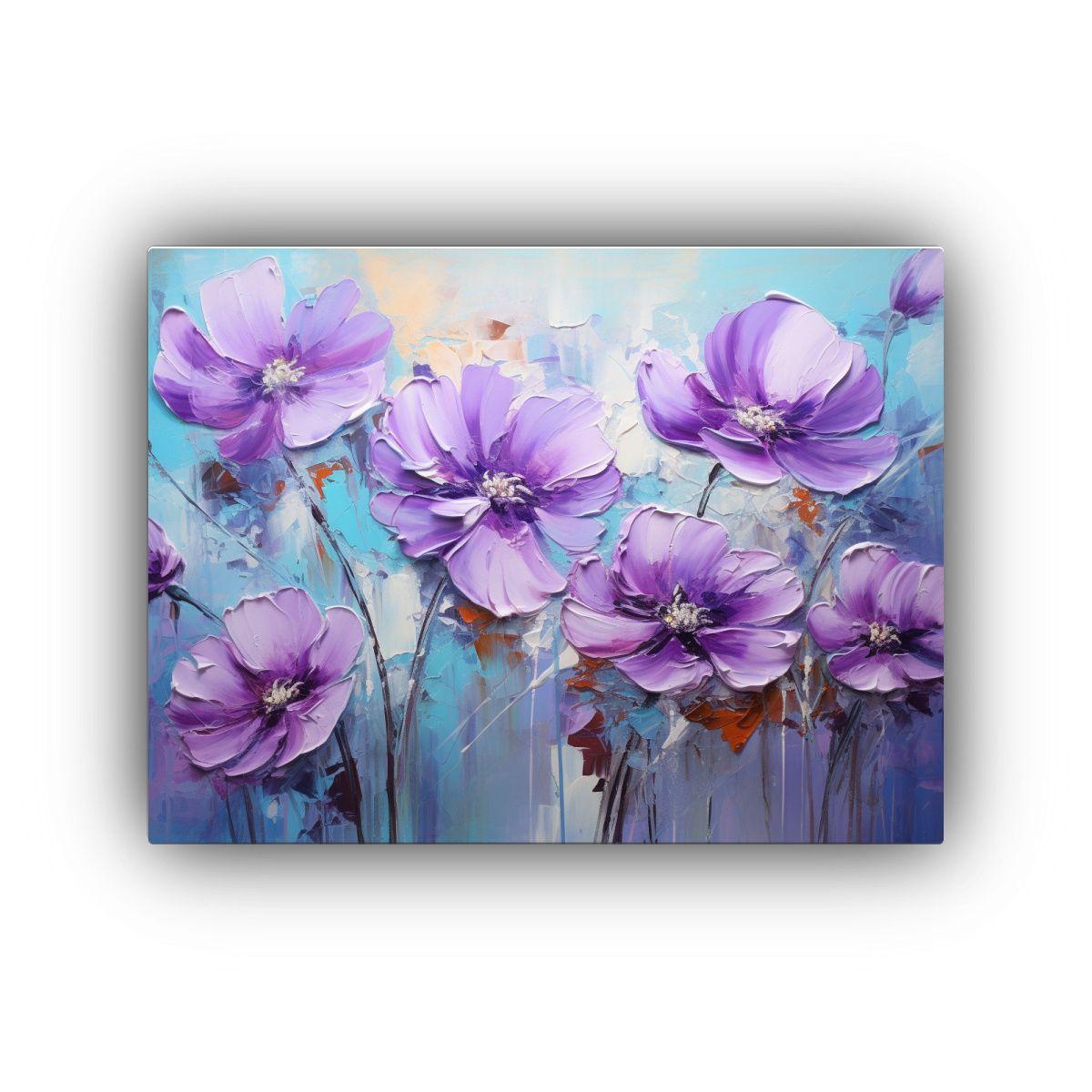 Pintura Floral En Lienzo Con Colores Púrpura Y Cian Para De 30x20cm-0
