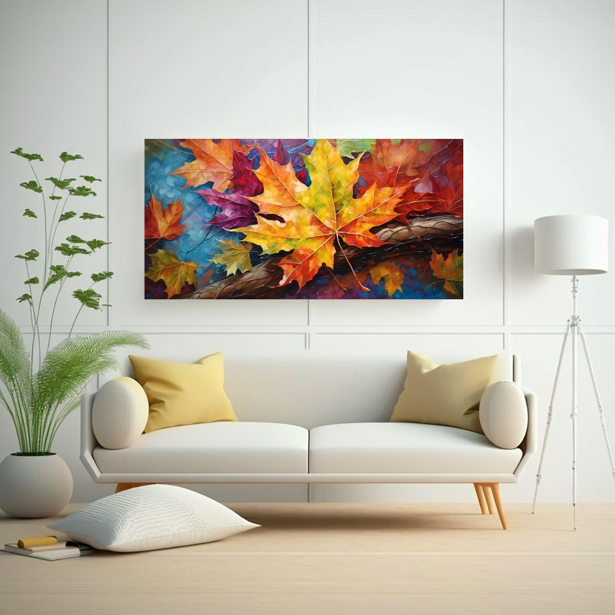 Pintura Abstracta Detallada De Hojas De Arce En Es 80x40cm-2