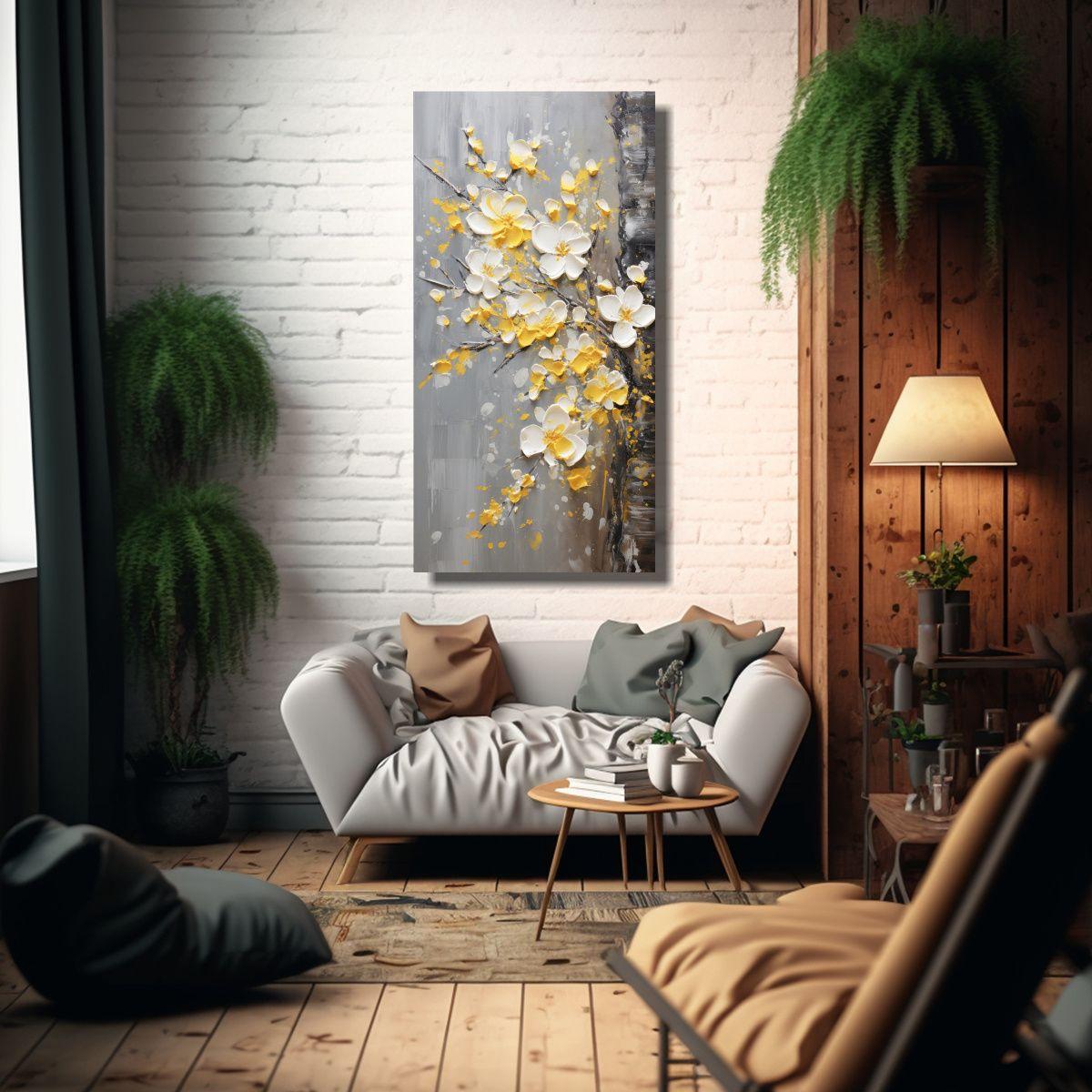 Pintura En Lienzo De Flores De Cerezo Amarillas 40x80cm-2