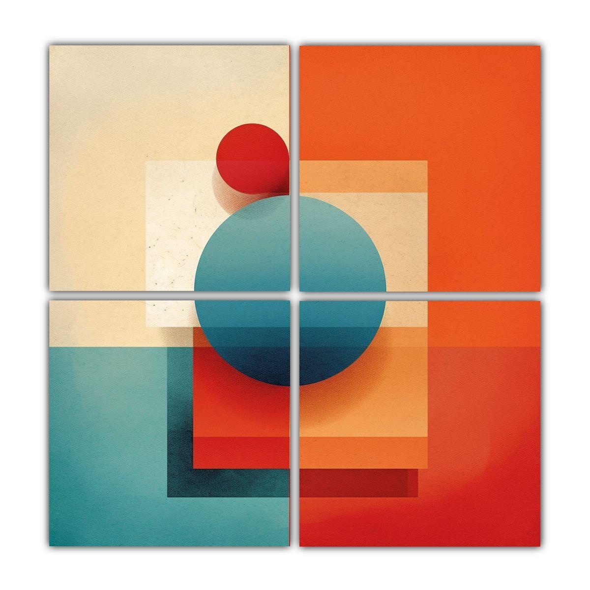 Cuadro Acuarela Combinación Geométrica Azul 140x140 Cm-0