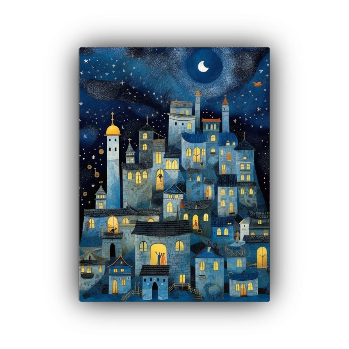 Cuadro Vanguardia: Castillo Azul Y Luna En Decoración 50x75cm-0