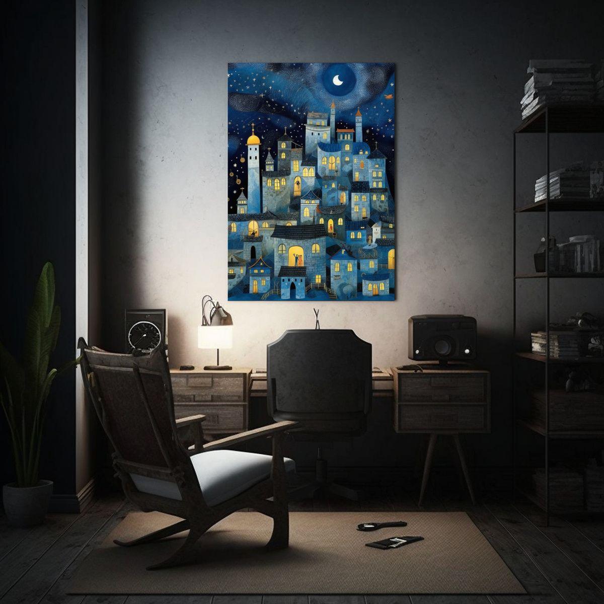 Cuadro Vanguardia: Castillo Azul Y Luna En Decoración 50x75cm-2