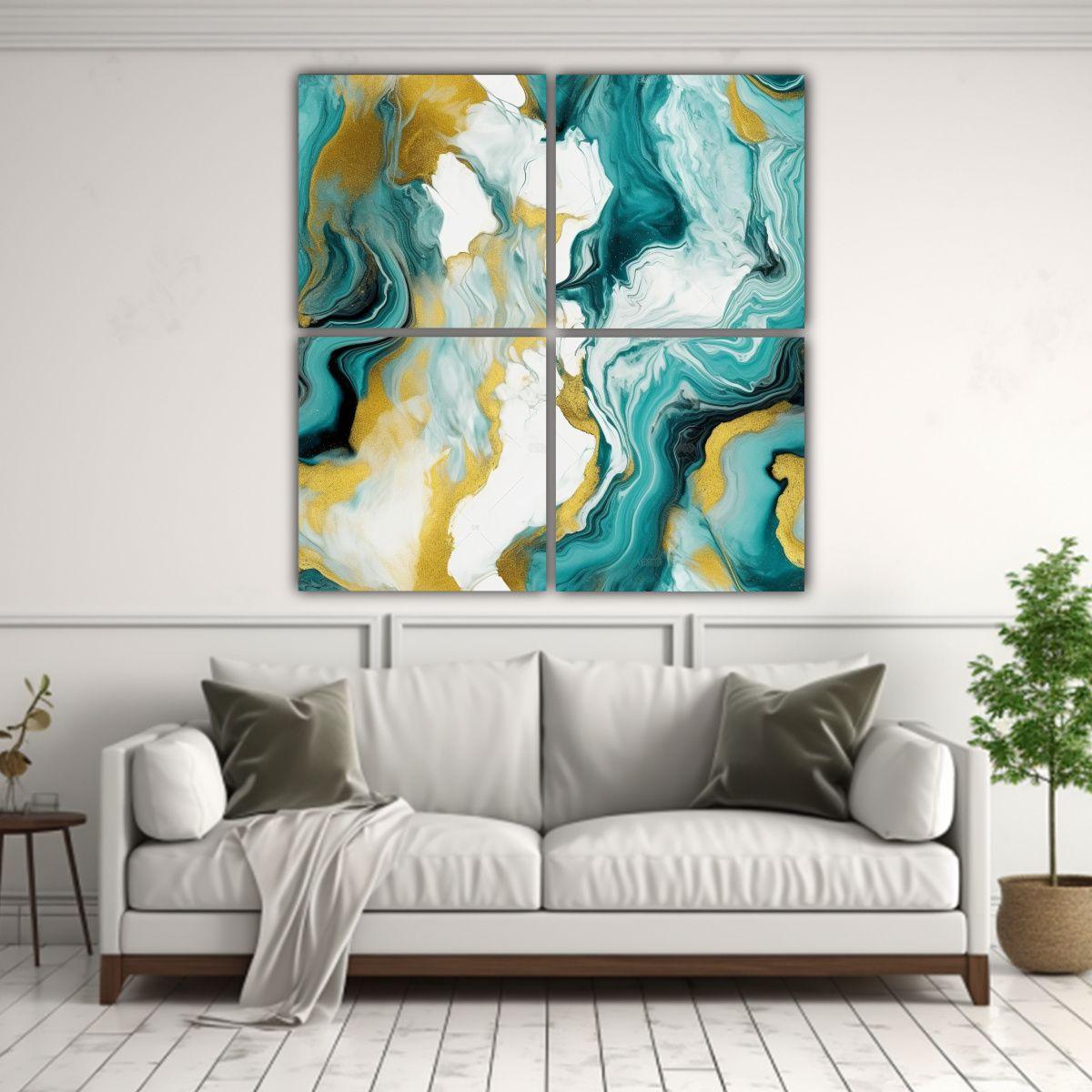 4 Lienzos Impreso Riqueza Visual En Fondo Azul Y 60x60 Cm-2