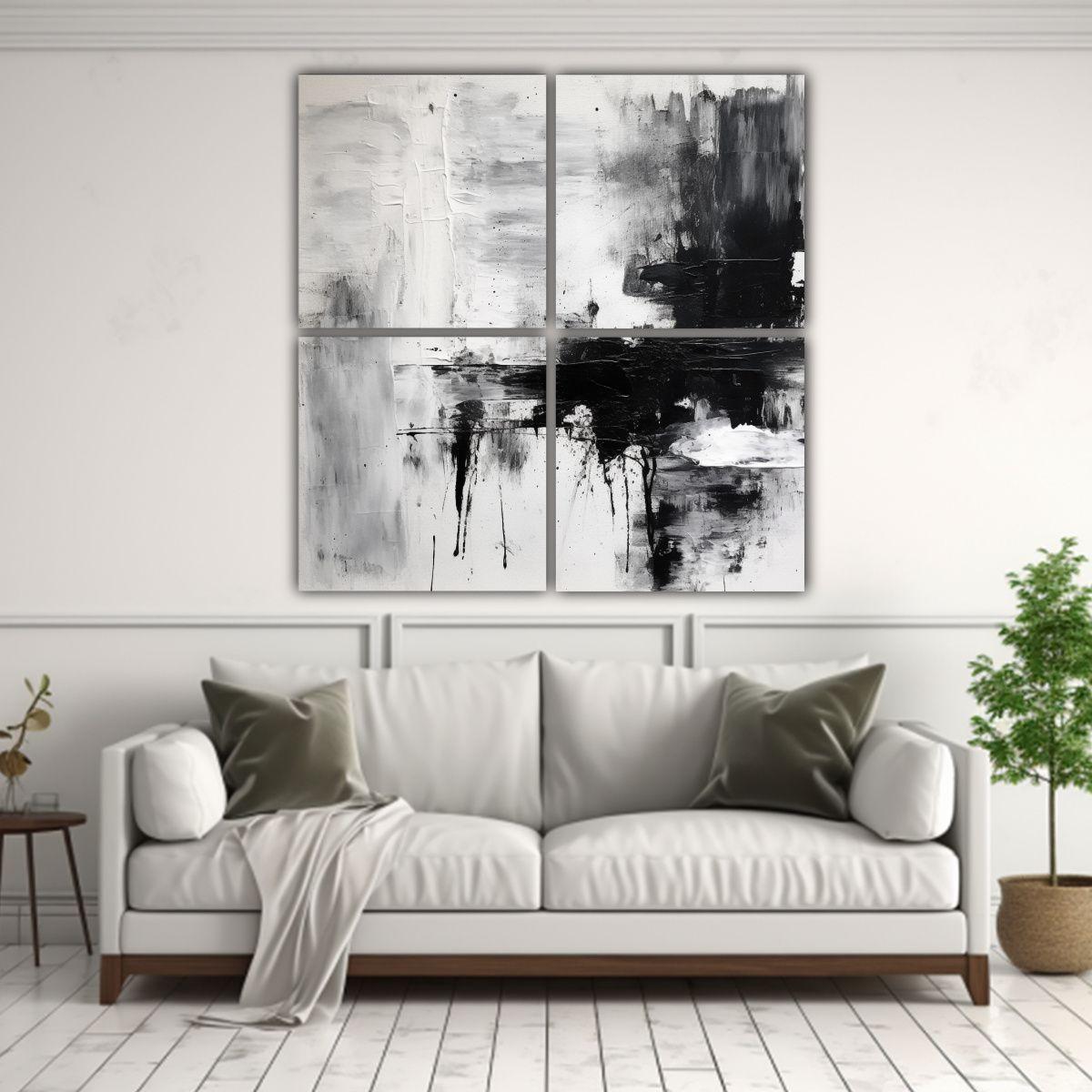 Cuatro Cuadros Abstractos En Blanco Y Negro, 60x60 Cm-2